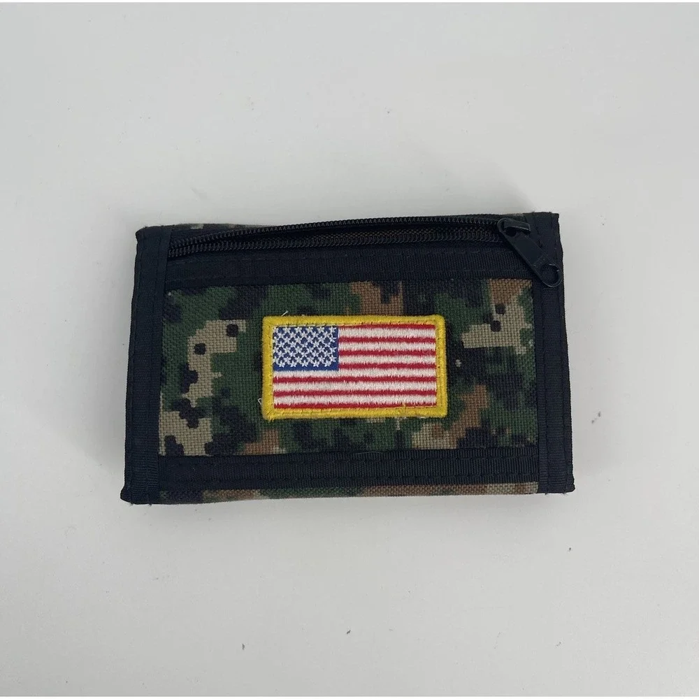 Rough Enough Camo Trifold Wallet Cordura Fabric USA Flag Outdoor Tactical Wallet
